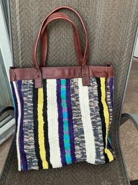 Anthropologie Star Board North Striped Multicolor Woven Tote Bag